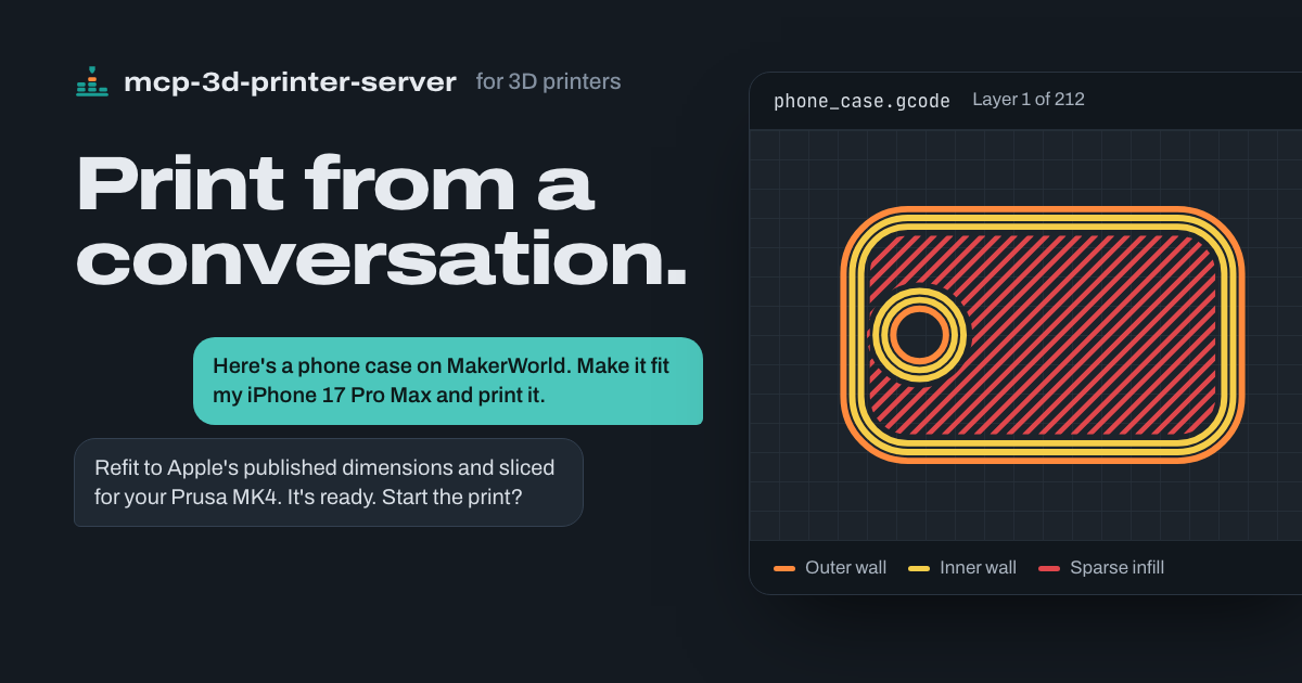 MCP 3D Printer Server — Print from a conversation. Browse the documentation site.